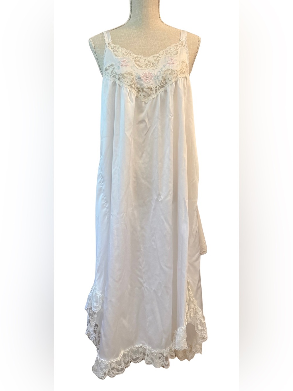Laura Adams Vintage White Lace-Trim Nightgown M